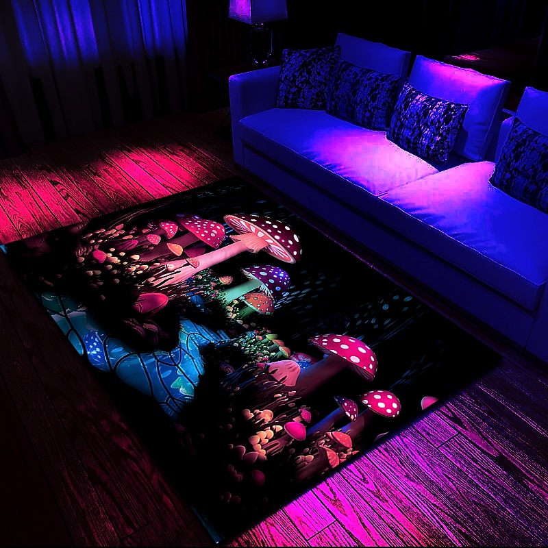 Fantasy Mushroom Blacklight Rug Carpet Floor Mat UV Reactive Glow in the Dark Rug Large Non-Slip Rug Mat Carpet for Room Decor4