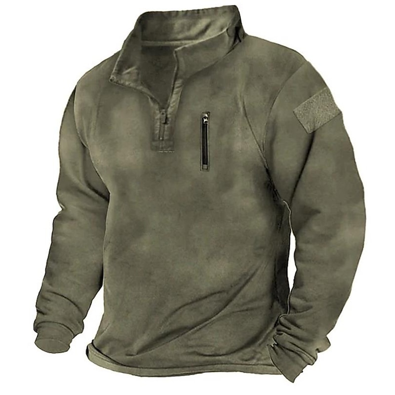 Men's Sweatshirt Pullover Black Blue Green Khaki Gray Standing Collar Solid Color Zipper Going out Vintage Streetwear Casual Winter Fall & Winter Clothing Apparel Hoodies Sweatshirts  Long Sleeve2