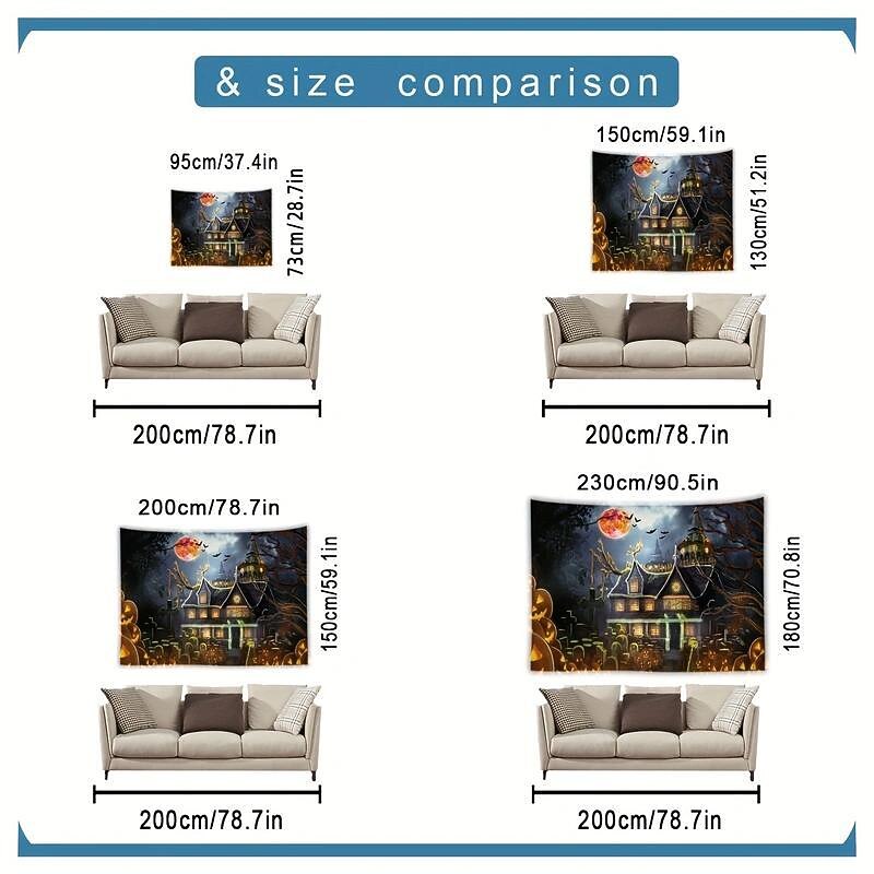 Halloween Decorations Backlight Tapestry Jack O Lantern UV Reactive Hanging Haunted House Home Decoration Background Cloth Art Home Bedroom Living Room3