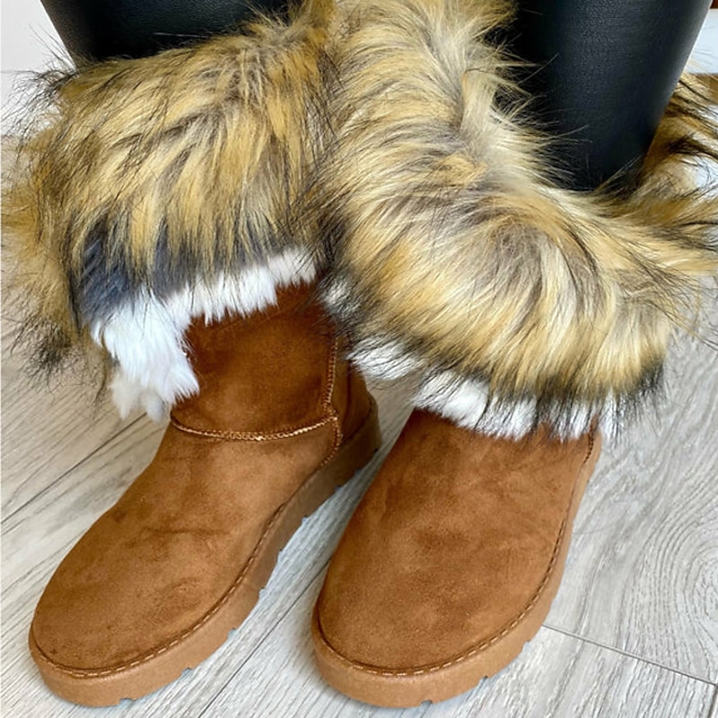 Women's Faux Fur Winter Boots with Fluffy Trim - Cozy and Stylish Cold Weather Footwear2
