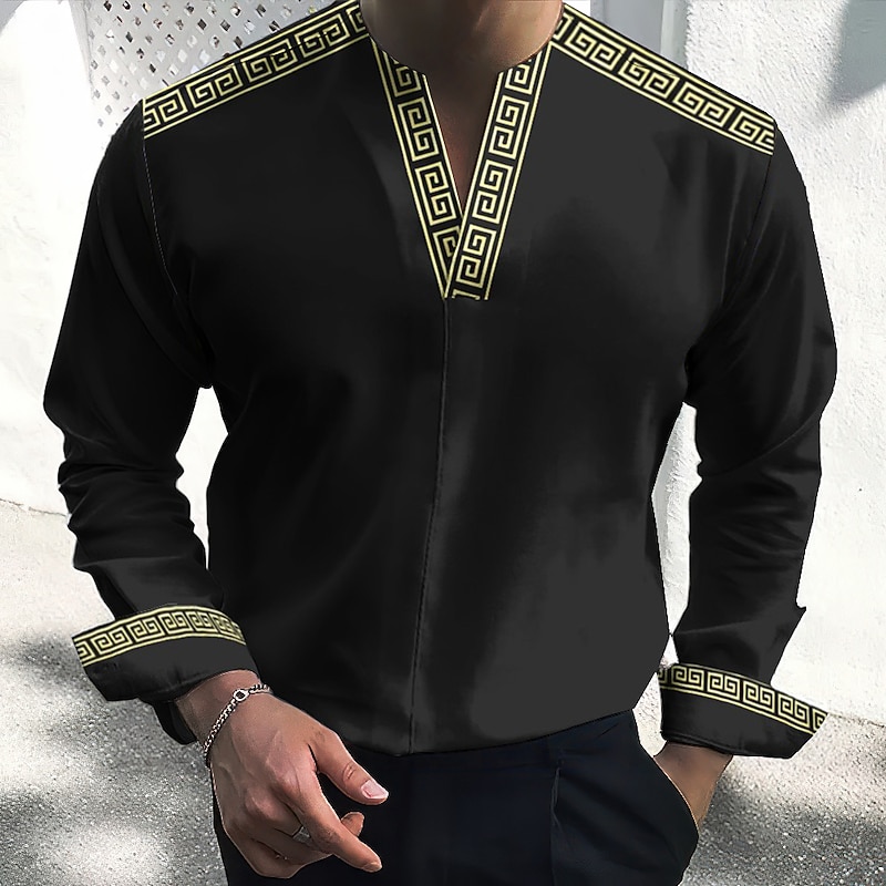 Men's Geometry Shirt Button Up Shirt Long Sleeve Fashion Streetwear Designer Outdoor Casual Daily Summer Fall V Neck Print Black Blue Brown Green
