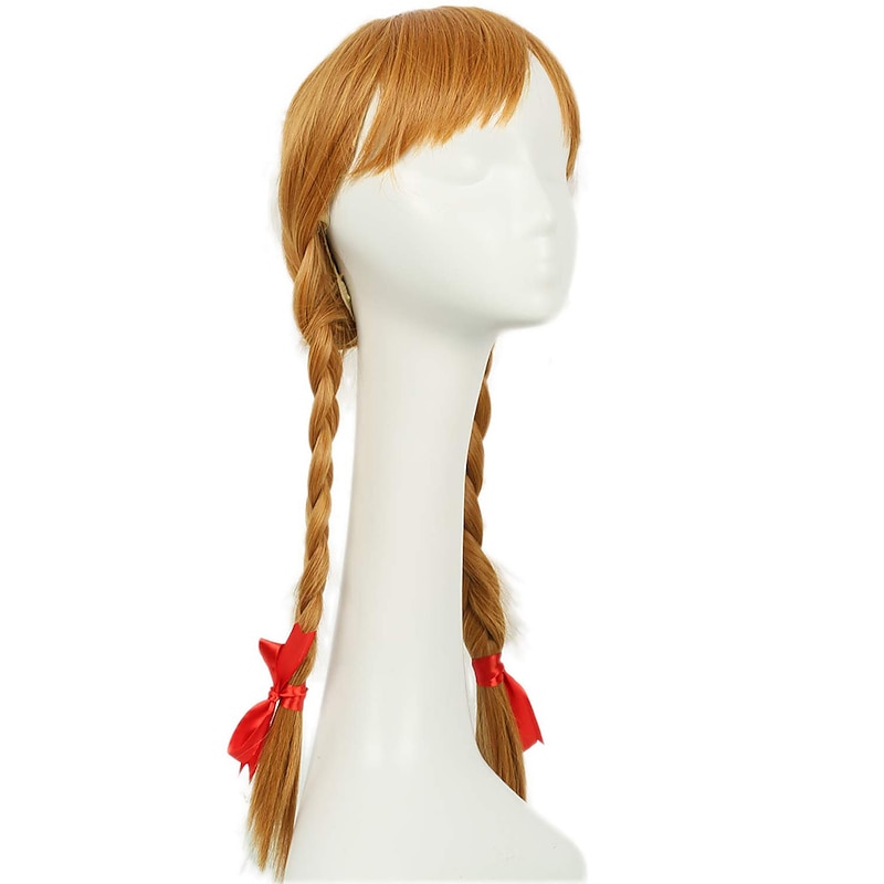 Annabelle Wig Conjuring Cosplay Long Light Brown Double Tails Hair Accessories Halloween Wigs3