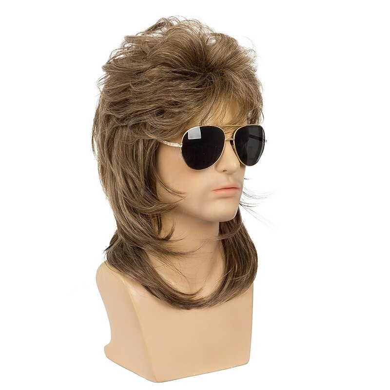 Baruisi Mullet Wigs for Men 70s 80s Carnival Costume Cosplay WigLight Brown Halloween Wigs4