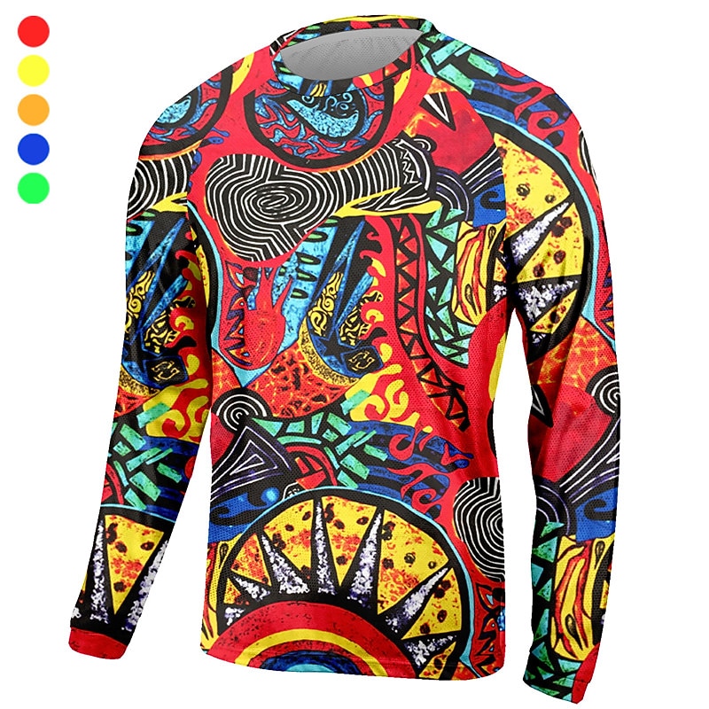 Men's Downhill Jersey Graphic Long Sleeve Bike Jersey Top with 3 Rear Pockets Mountain Bike MTB Road Bike Cycling Quick Dry Reflective Strips Back Pocket Moisture Wicking Sports Yellow Pink Red