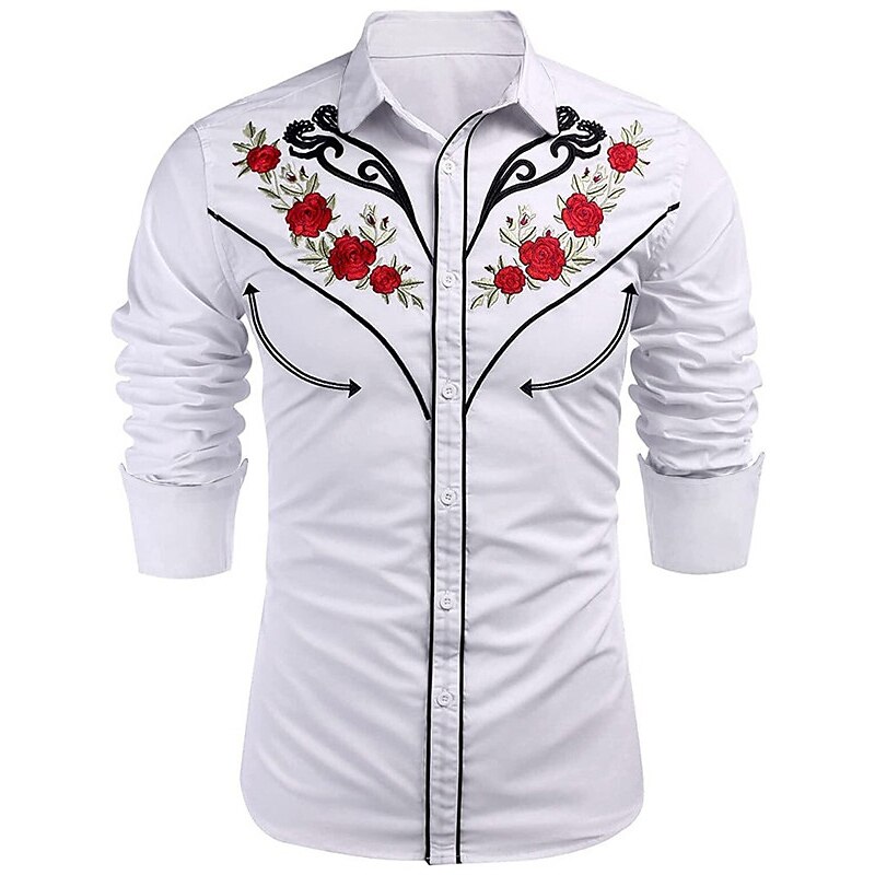 Men's Floral Graphic Prints Shirt Western Shirt Cowboy Shirt Long Sleeve Fashion Streetwear Designer Outdoor Daily Fall & Winter Turndown Print Red / White Black Navy Blue Khaki