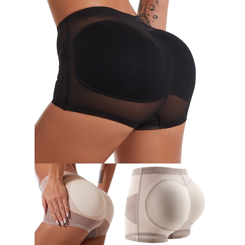 Women's Scrunch Butt Shorts Shapewear Fashion Casual Short Plain Mesh Patchwork Ruched Butt Lifting Tummy Control Butt Lift Comfort High Elasticity Home Daily Fitness Black Apricot Skinny2