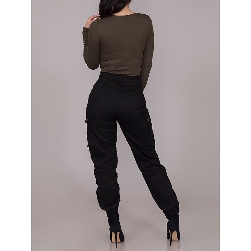 Women's Cargo Pants Joggers Pants Trousers Fashion Streetwear Full Length Mid Waist Plain Pocket Comfort Breathability Soft Micro-elastic Vacation Street Daily Black Red Khaki Fall Winter4