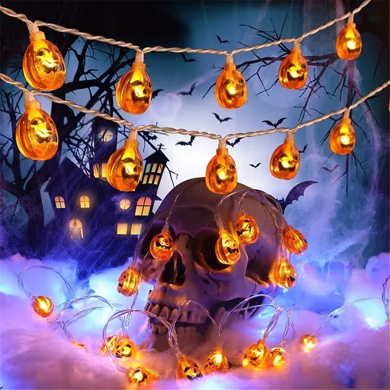 Halloween Decorations Orange Pumpkin Lights 3m 20 LED String Lights Waterproof Dimmable 8 Modes with Remote Operated Jack O Lantern Halloween Party Decoration for Indoor Outdoor