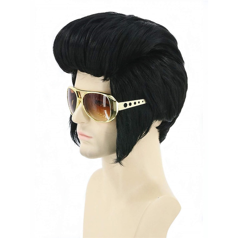 Men's Wig Black Short Disco Wig for 50's Rock Style Cosplay Carnival Costume Party Wig Halloween Wigs