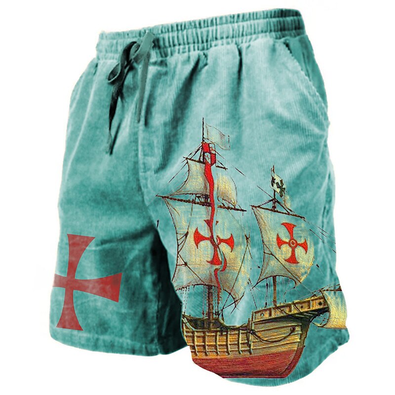 Men's Graphic Prints Cross Sailboat Sweat Shorts Beach Shorts Terry Shorts Mid Waist Casual Athleisure Daily Holiday Streetwear Drawstring Elastic Waist 3D Print Designer Clothing Apparel3