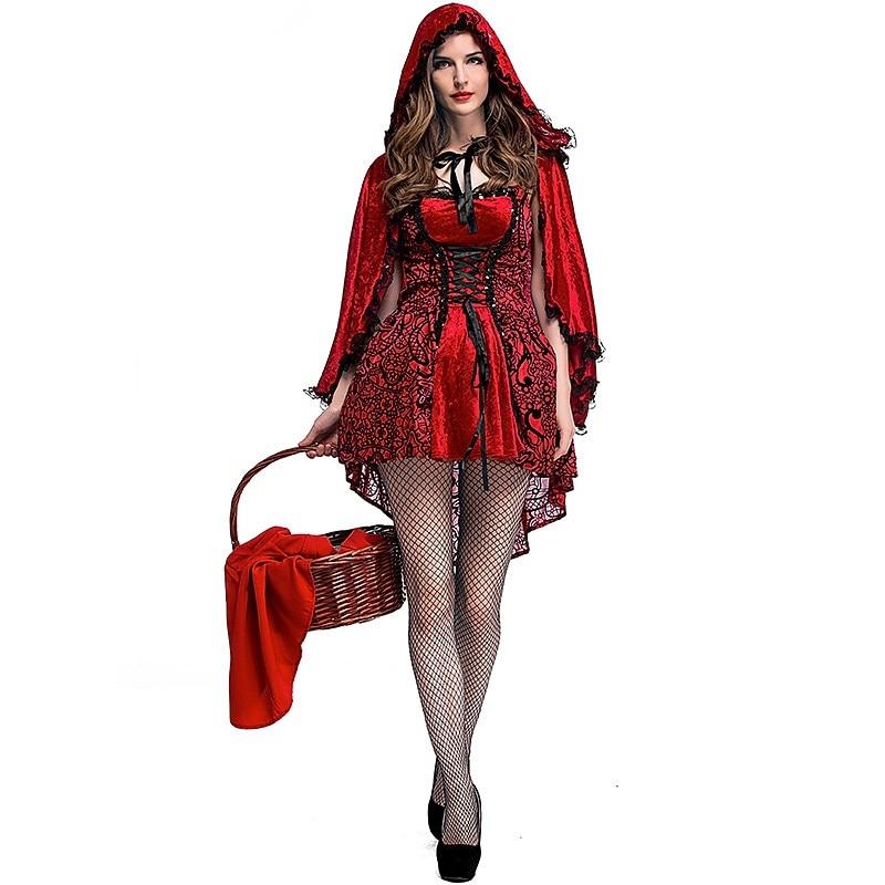 Little Red Riding Hood Halloween Dress Cosplay Costume Hooded Cloak Punk & Gothic Sexy Costume Adults' Women's Carnival Mardi Gras Party Easy Halloween Costumes Dress Up