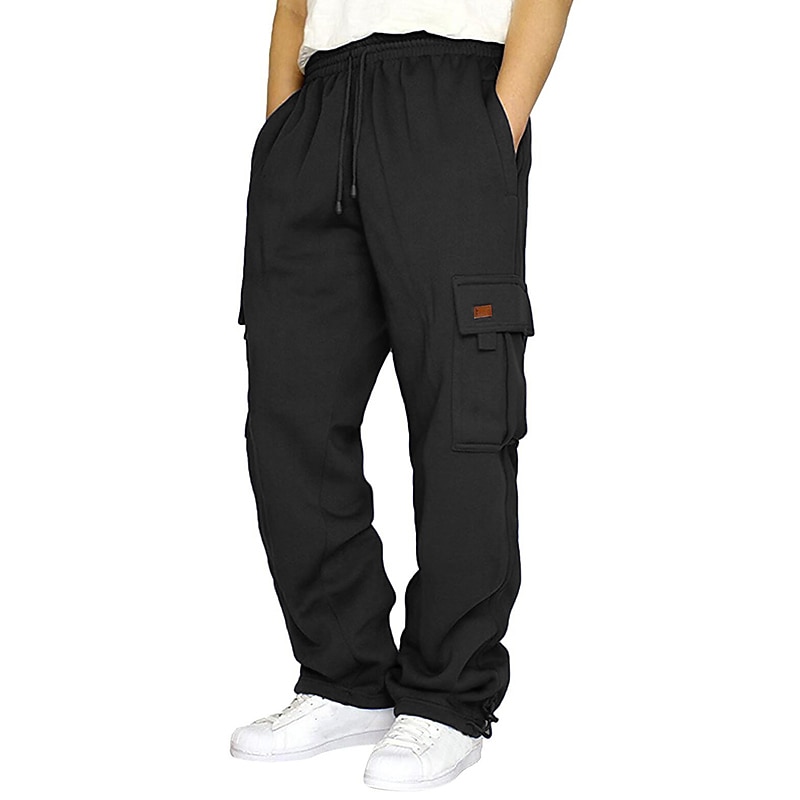 Men's Fleece Pants Sweatpants Joggers Trousers Cargo Sweatpants Pocket Straight Leg Plain Comfort Breathable Outdoor Daily Going out Fashion Casual Black White2