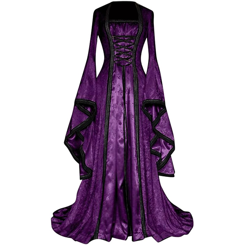 Retro Vintage Medieval Renaissance Long Length Prom Dress Flare Cuff Sleeve Witch Pirate Viking Fancy Dress Women's Celtic Royal Walpurgis Night Halloween Carnival Masquerade Party LARP Ren Faire4