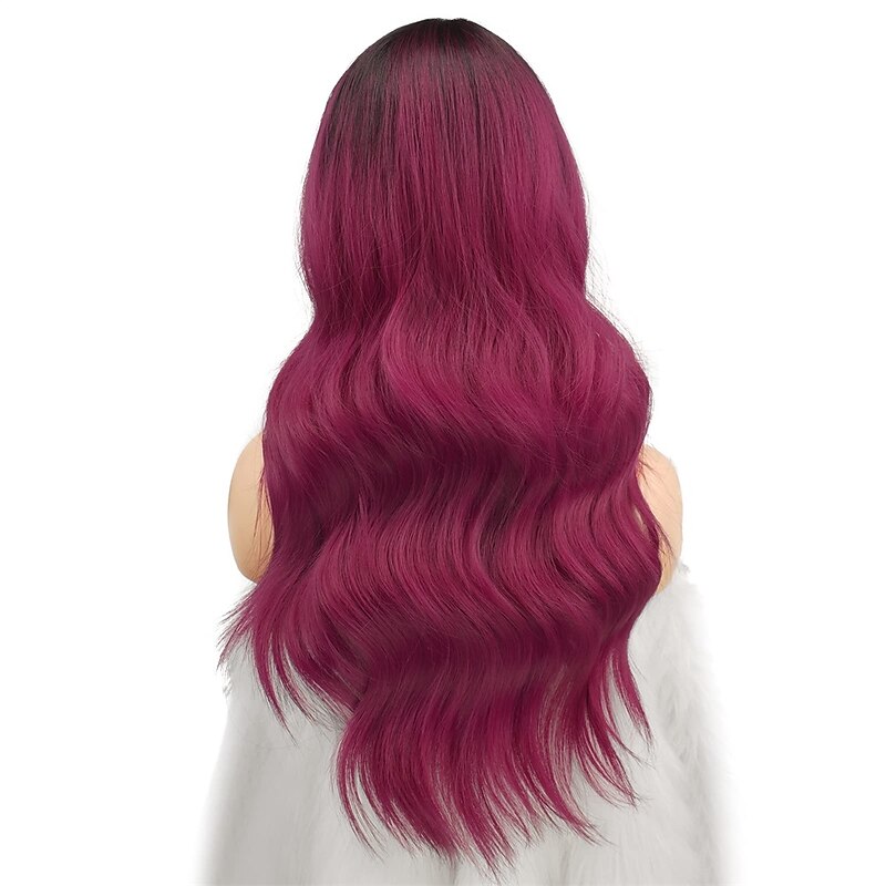 Long Wavy Wine Red Wigs for Women 22 inch Black to Burgundy Wavy Full Wig Middle Parting Wigs Natural Looking Synthetic Wig for Daily Party Halloween Cosplay Party Wigs3