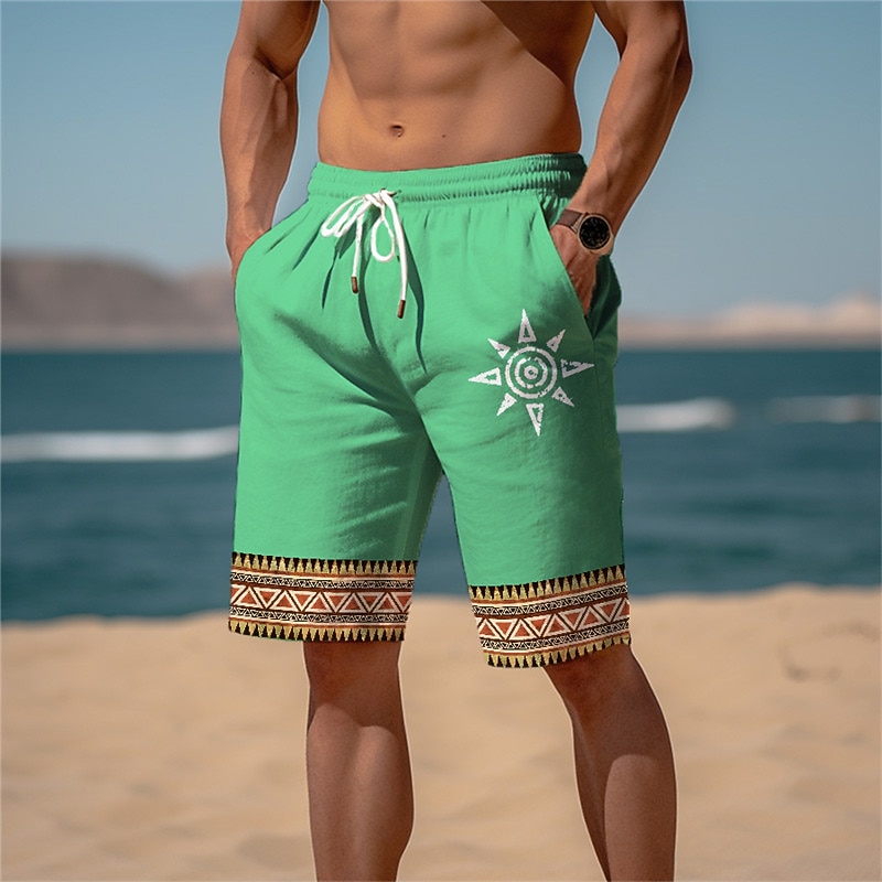 Men's Sun Graphic Prints Sweat Shorts Beach Shorts Terry Shorts Mid Waist Ethnic Style Retro Vintage Daily Holiday Streetwear Drawstring Elastic Waist 3D Print Designer Clothing Apparel2