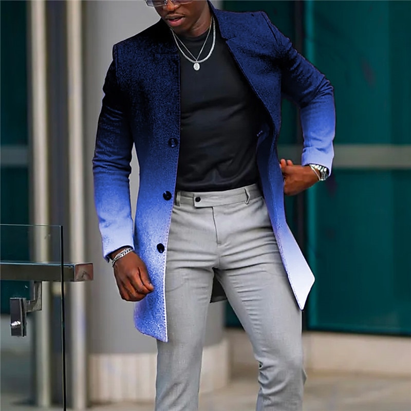 Men's Graphic Prints Gradual Winter Coat Overcoat Coat Warm Comfortable Breathable Fashion Streetwear Business Work Wear to work Going out Pocket Print Fall & Winter Turndown Long Sleeve White Blue2