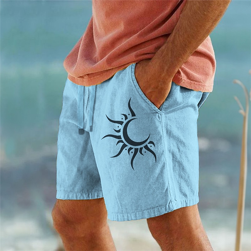 Men's Sun Graphic Prints Shorts Summer Shorts Casual Shorts Mid Waist Vintage Ethnic Style Retro Vintage Outdoor Casual Daily Drawstring Elastic Waist Print Designer Clothing Apparel