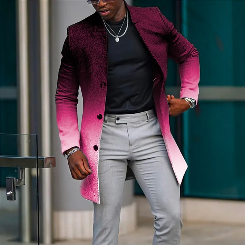 Men's Graphic Prints Gradual Winter Coat Overcoat Coat Warm Comfortable Breathable Fashion Streetwear Business Work Wear to work Going out Pocket Print Fall & Winter Turndown Long Sleeve White Blue3