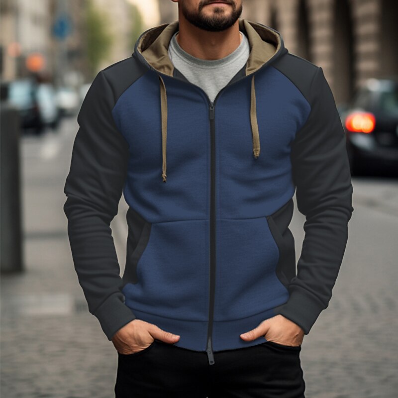 Men's Zip Up Hoodie Zip Up Hoodies White Army Green Navy Blue Brown Hooded Color Block Zip Up Sports & Outdoor Daily Holiday Polyester Streetwear Cool Casual Spring &  Fall Clothing Apparel Hoodies2
