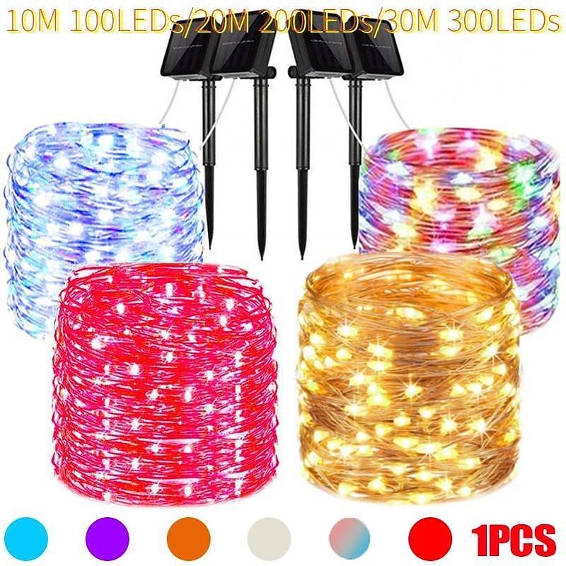 10M-100Leds/20M-200Leds/30M-300Leds Solar Copper Wire Light String Outdoor Waterproof Garden Decorative Lights Christmas Festival Lights Remote Control Solar Lights2