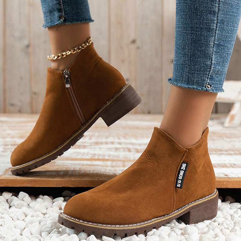 Women's Green Faux Suede Ankle Boots – Casual Side Zipper Flat Short Booties with Non-Slip Sole for Autumn Winter Daily Wear 20