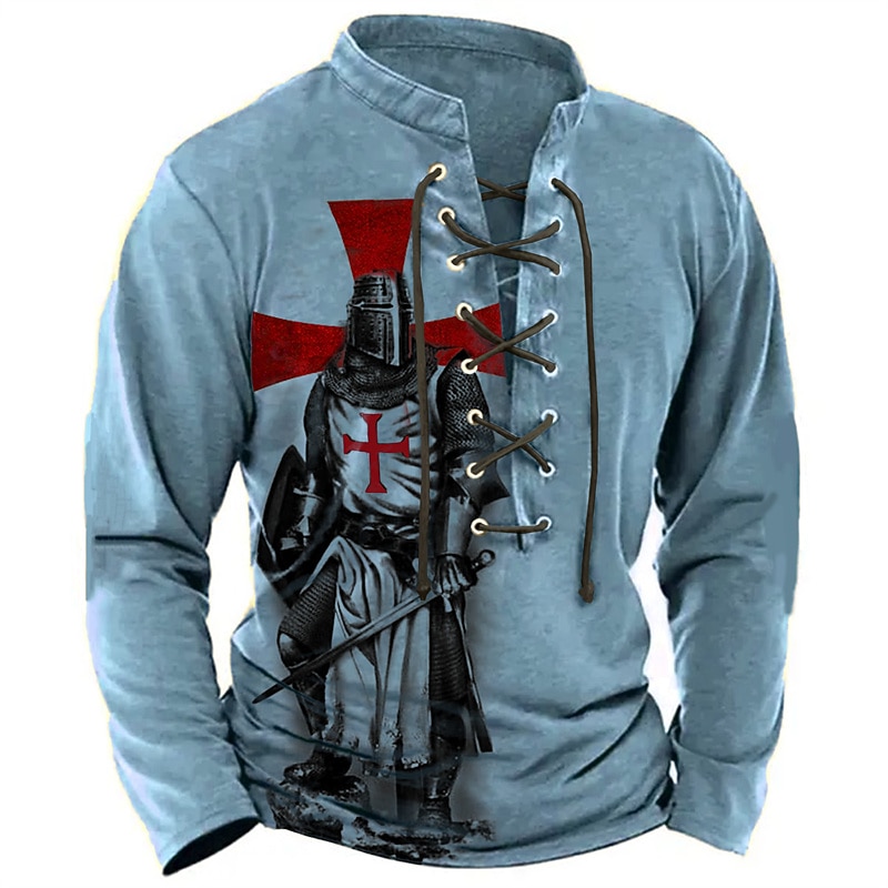 Men's Knights Templar Graphic Prints Graphic Tee Vintage Shirt Long Sleeve T shirt Shirt Fashion Designer Casual Outdoor Vacation Daily Wear Blue Brown Green Spring &  Fall Clothing Apparel S M L XL2