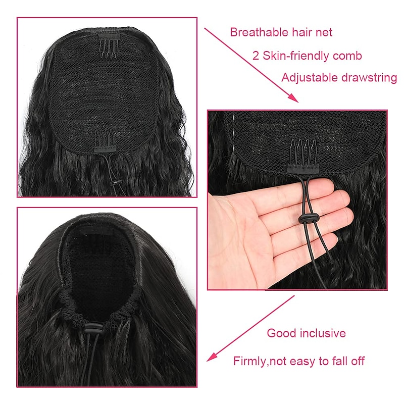 26 Inch Curly Drawstring Ponytail Extension Long Synthetic Natural Wavy Clip in Ponytail Hair Extensions Fluffy Fake Pony Tails Hair Pieces for Women4