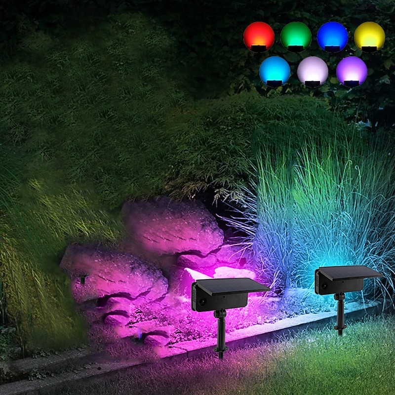 Colorful RGB Solar Lawn Lamp Ground Insertion and Projection Lamp Outdoor Bright Courtyard Landscape Tree Lighting and Spotlights