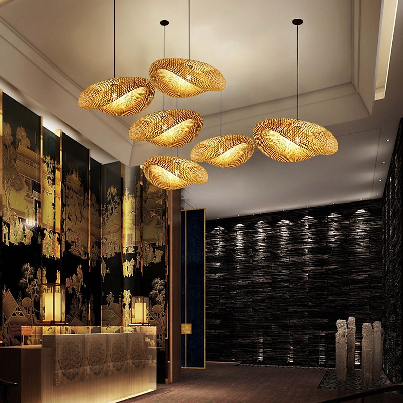 Bamboo Chandelier Retro Rattan 60cm E26/E27 Chandelier Ceiling Lighting is Applicable to Living Room Bedroom Restaurant Cafe Bar Restaurant Club 110-240V2