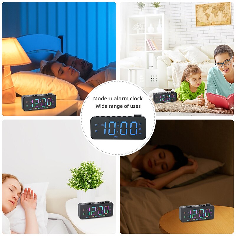 1pc Dynamic RGB Color Changing FM Radio Digital Alarm Clock with Sleep Timer and Dual Alarm - 8 Colors 12/24H Electronic LED Clock4