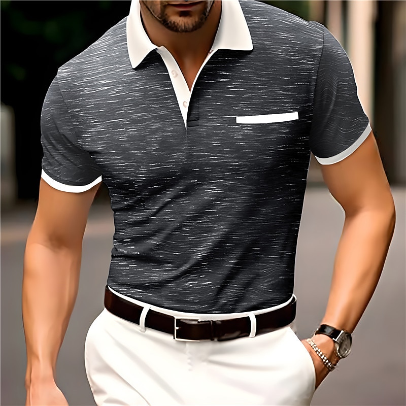 Men's Golf Shirt Polo Casual Holiday Lapel Short Sleeve Fashion Basic Color Block Patchwork Summer Regular Fit Black Dark Blue Coffee Gray Golf Shirt4