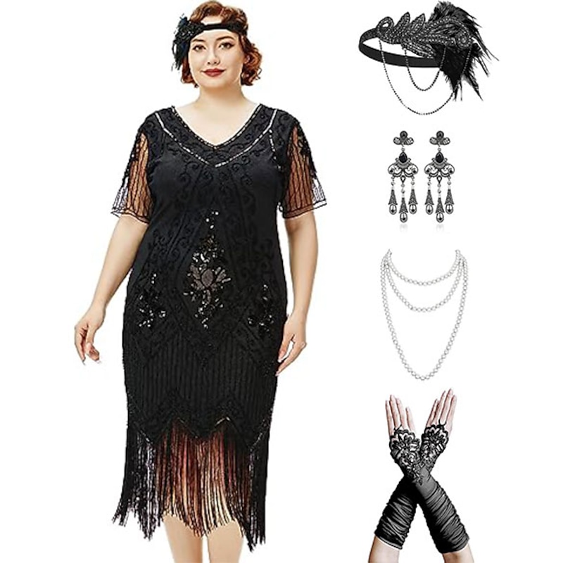 Retro Vintage Roaring 20s 1920s Flapper Dress Dress Cosplay Costume The Great Gatsby Wedding Guest Sequins Tassel Fringe Fancy Dress Women's Christmas Halloween Carnival Halloween Party / Evening2