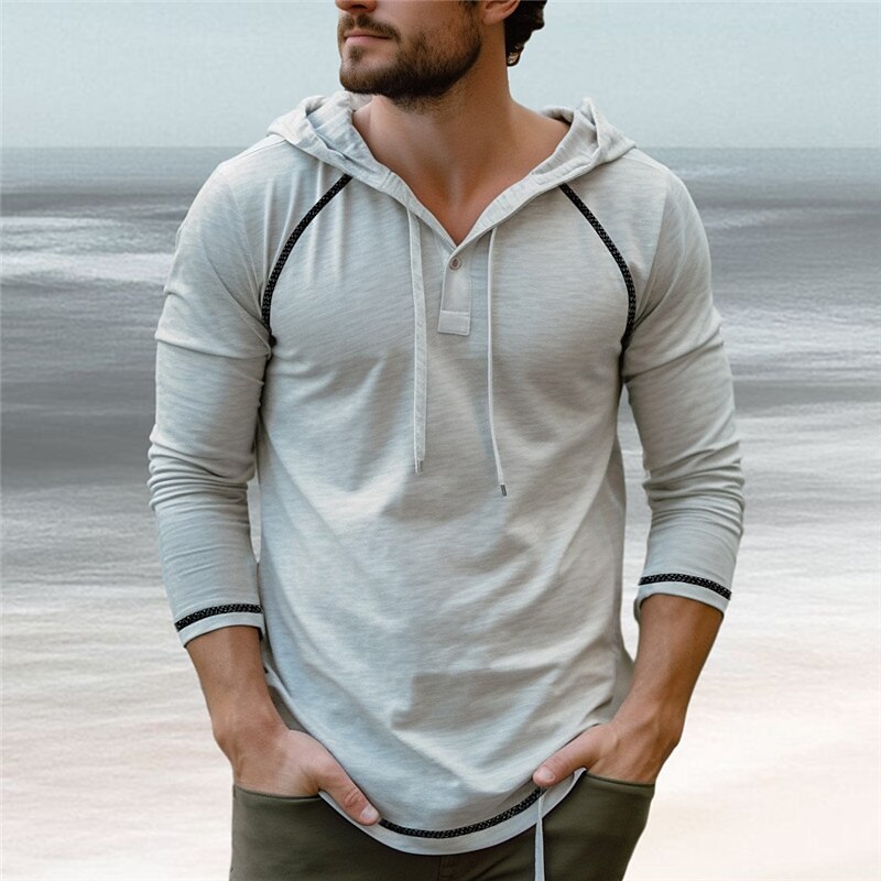 Men's T Shirt Tee Top Long Sleeve Hooded Summer Plain Raglan Sleeve Fashion Designer Basic Vacation Street Going out Black Navy Blue Coffee Top Tee for Men3