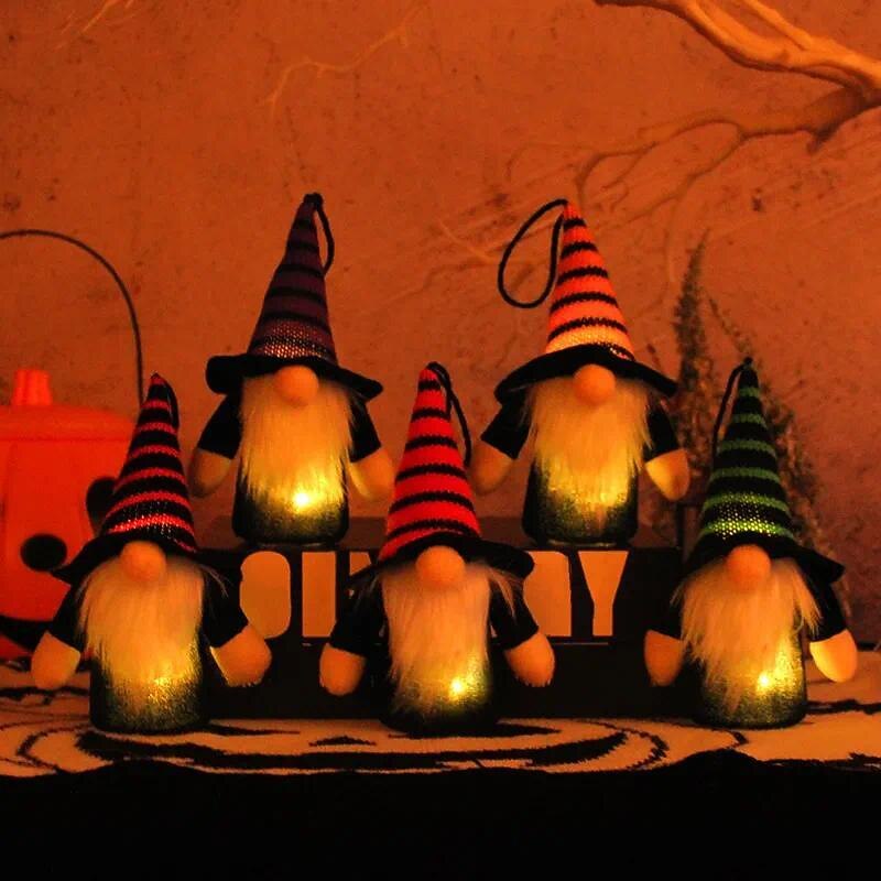 Lighted Gnome Halloween Decorations Handmade LED Light Up Elf Glowing Dwarf Decor Pendant For Table Home Party Ornaments3