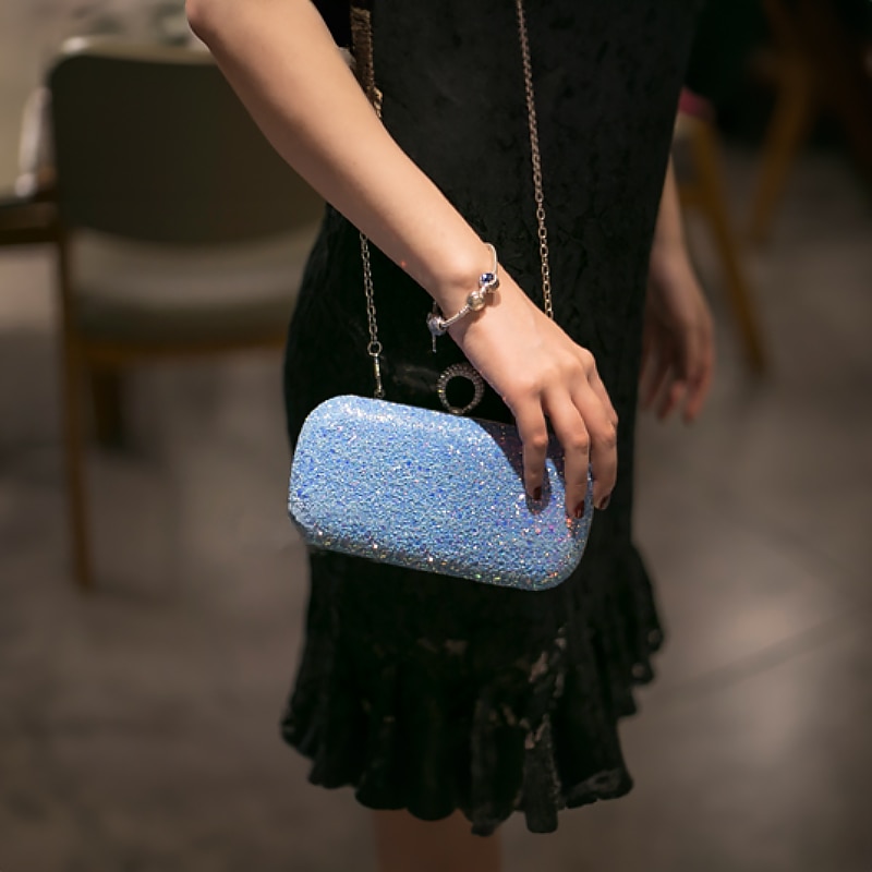 Women's Clutch Evening Bag Wristlet Clutch Bags PU Leather Party Bridal Shower Holiday Rhinestone Large Capacity Lightweight Durable Solid Color Small white Small black Small blue3