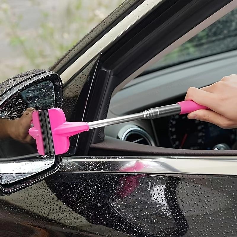 Car Rearview Mirror Wiper, Wing Mirror Cleaner Retractable Car Side Mirror Wiper Car Mirror Cleaner with Telescopic Long Rod, Squeegee Cleaner for Mirror Glass Rainwater Mist