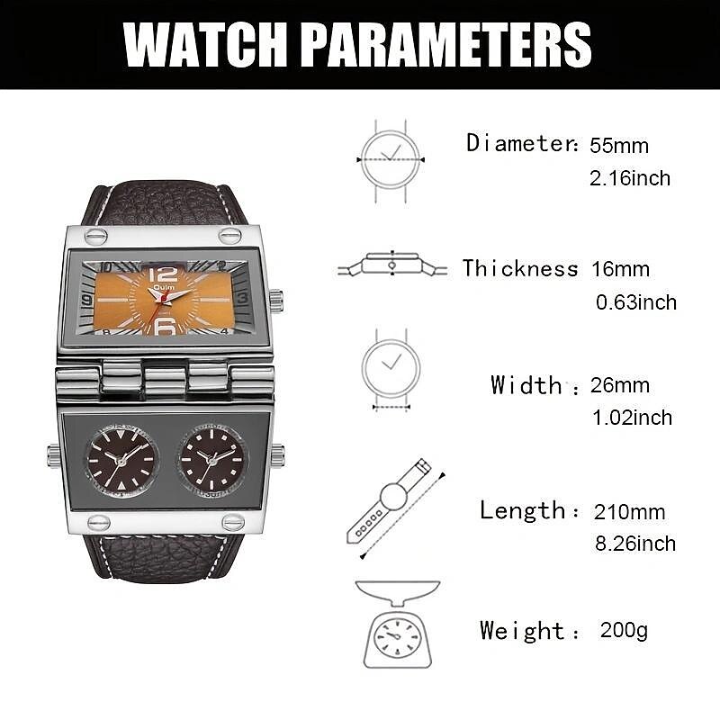 Oulm Quartz Watches for Men Sports Mens Wristwatch Three Time Zone Casual Square Dial Unique Leather Watch Male relogio masculino2
