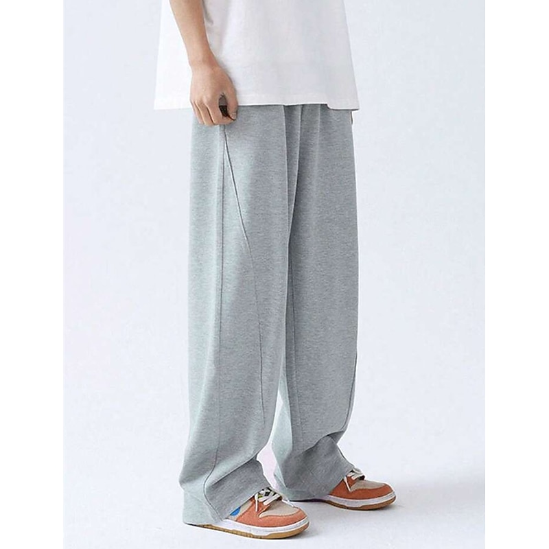 Men's Athletic Pants Wide Leg Sweatpants Trousers Drawstring Elastic Waist Plain Comfort Breathable Casual Daily Holiday Sports Fashion Dark Brown Black2