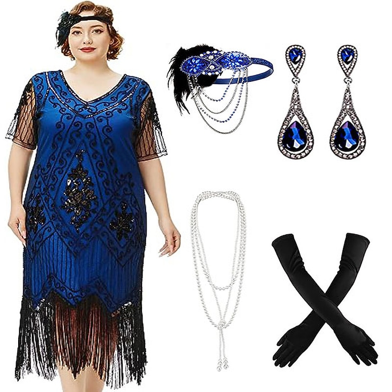 Retro Vintage Roaring 20s 1920s Flapper Dress Dress Cosplay Costume The Great Gatsby Wedding Guest Sequins Tassel Fringe Fancy Dress Women's Christmas Halloween Carnival Halloween Party / Evening4