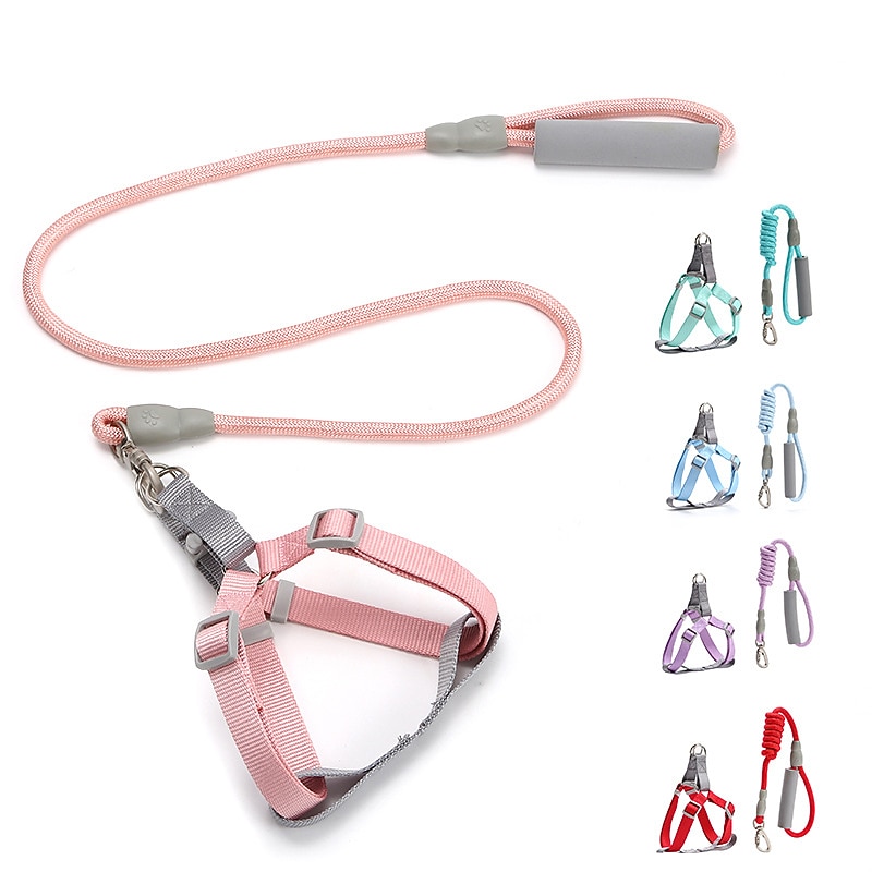 Dog Traction Rope Plain Macaron Round Rope Pet Chest Strap Small And Medium-sized Dog Walking Chain Collar