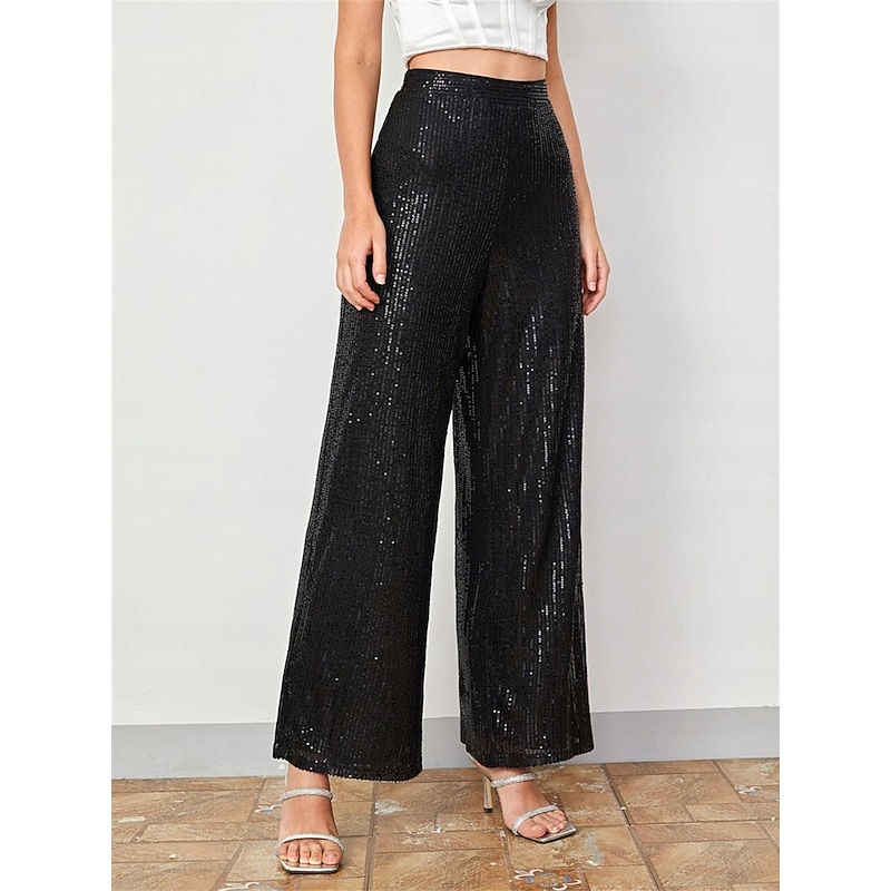 Women's Wide Leg Pants Trousers Fashion Streetwear Full Length Mid Waist Plain Elastic Waist Breathability Soft Comfortable Micro-elastic Vacation Party Street Black Fall Winter2