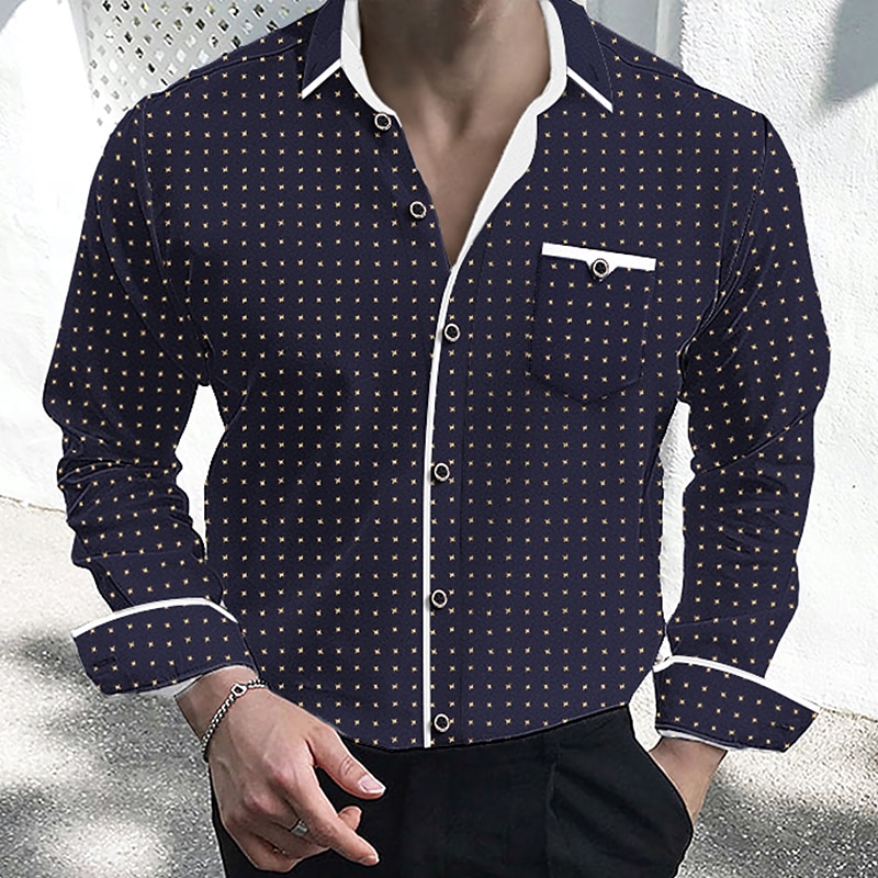 Men's Dress Shirt Button Down Shirt Collared Shirt Polka Dot Wedding Outdoor White Red Navy Blue Long Sleeve Turndown Summer Spring Clothing Apparel Print2
