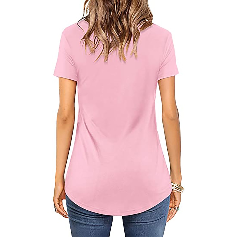 T shirt Tee Women's Black-1 White Pink Solid Colored Criss Cross Front Daily Basic V Neck Regular Fit M / M 8