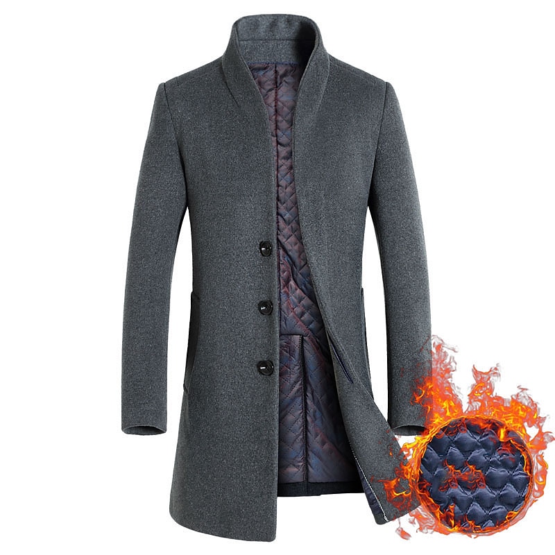 Men's Winter Coat Wool Coat Overcoat Trench Coat Outdoor Daily Wear Fall & Winter Polyester Windbreaker Outerwear Clothing Apparel Fashion Streetwear Plain Queen Anne Single Breasted One-button2