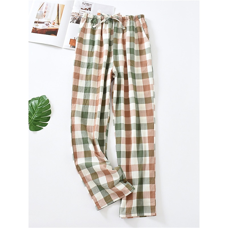 Women's Loungewear Pants Lounge Pants Grid / Plaid Fashion Casual Soft Home Street Daily Cotton Breathable Long Pant Elastic Waist Fall Winter Home Outfits