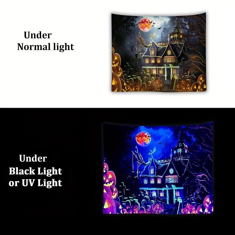 Halloween Decorations Backlight Tapestry Jack O Lantern UV Reactive Hanging Haunted House Home Decoration Background Cloth Art Home Bedroom Living Room2