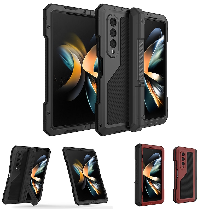Phone Case For Samsung Galaxy Z Fold 5 Z Fold 4 Heavy Duty Kickstand Shockproof Armor Metal Silicone