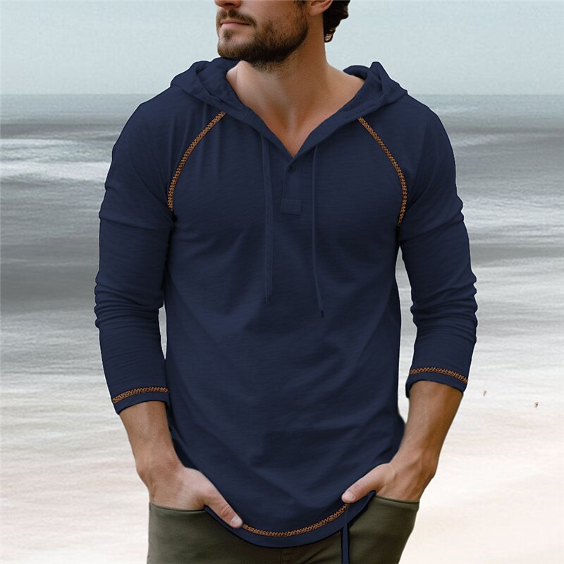 Men's T Shirt Tee Top Long Sleeve Hooded Summer Plain Raglan Sleeve Fashion Designer Basic Vacation Street Going out Black Navy Blue Coffee Top Tee for Men4