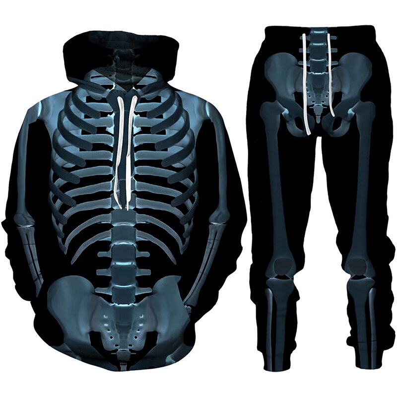 Halloween Skull Skeleton Outfits Hoodie Jogger Pants Print 3D Front Pocket Graphic For Couple's Men's Women's Adults' Halloween Carnival Masquerade 3D Print Vacation Halloween4