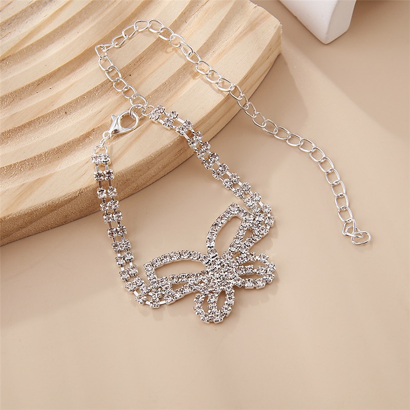 Ankle Bracelet Elegant Sweet Women's Body Jewelry For Wedding Party Evening Tennis Chain Rhinestone Alloy Butterfly Silver Gold 1 PC3